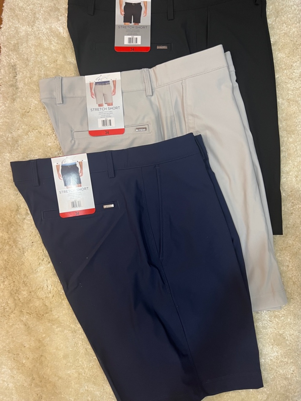 Greg Norman Collection Men’s Stretch Flat Front Shorts - Black, Navy, Cream